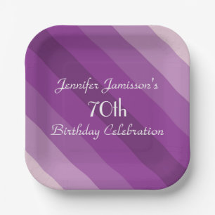 Purple Striped Paper Plates, 70th Birthday Party Plate