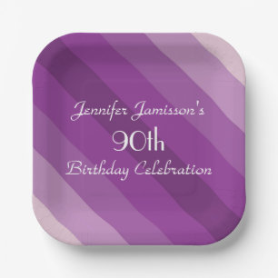 Purple Striped Paper Plates, 90th Birthday Party Plate