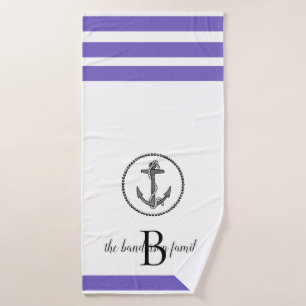 Purple Striped Personalized Black Circled Bath Tow Towel Set