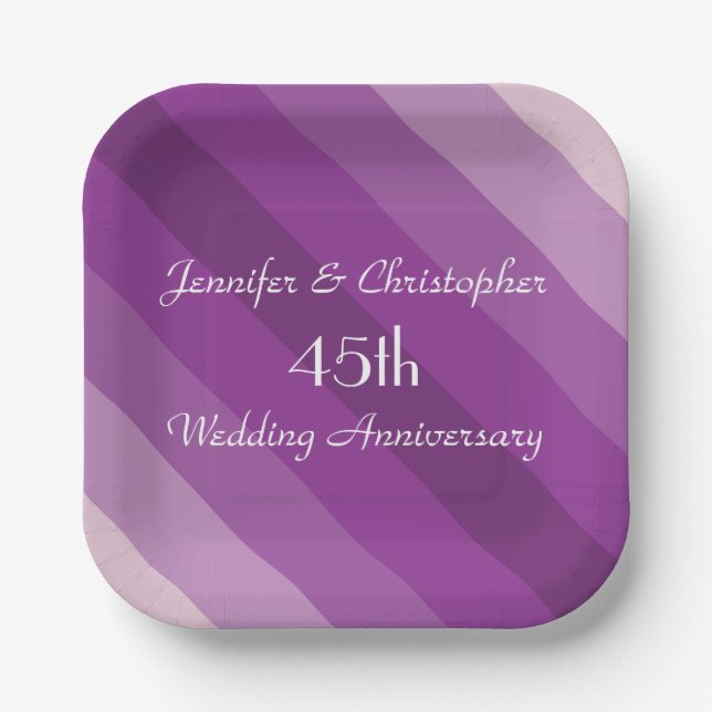 Purple Striped Plates, 45th Wedding Anniversary Paper Plate (Front)