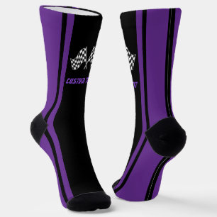 Purple Striped Racing Car Flags - Personalized Socks