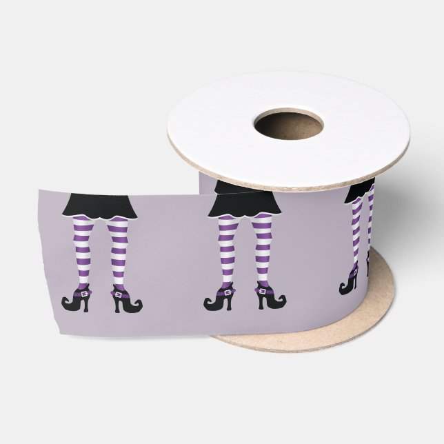 Purple Striped Witch Legs In High Heels Halloween Satin Ribbon (Spool)
