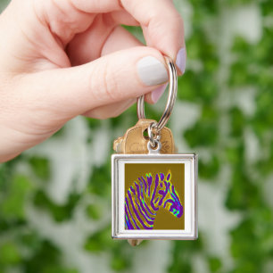 Purple Striped Zebra Art Wild Animal Keychain