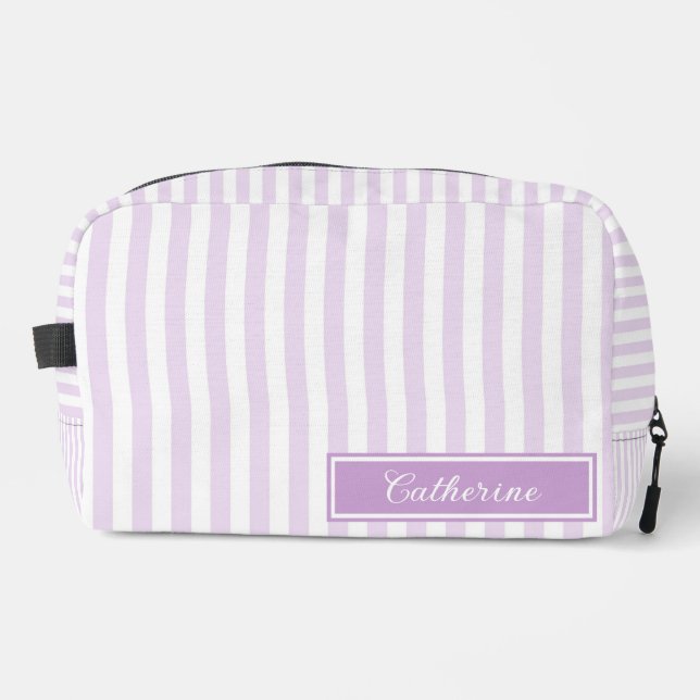Purple Stripes Abstract Retro Pretty Dopp Kit (Front)