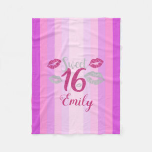 Purple Stripes And Lips Fleece Blanket