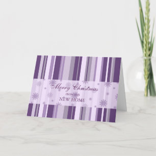 Purple Stripes and Snow New Address Christmas Card