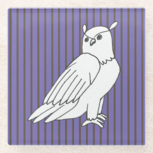 Purple Stripes Artistic Owl Glass Coaster