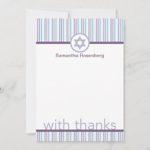 Purple Stripes Bat Mitzvah Thank You Card