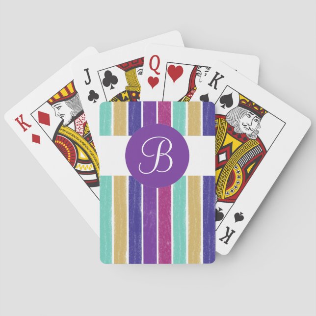 Purple stripes custom monogram playing cards (Back)