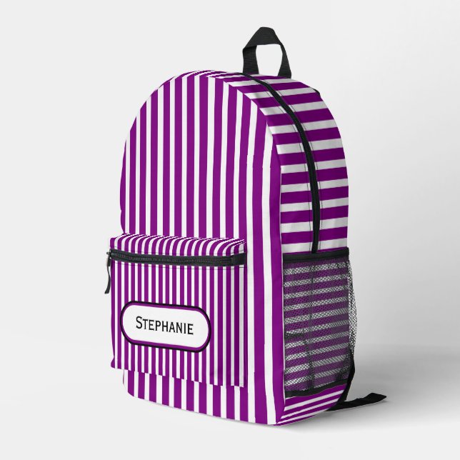 Purple Stripes Design Personalised  Printed Backpack (Back Corner Right)