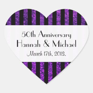 Purple Stripes, Glitter Stripes, Anniversary Heart Sticker