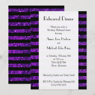 Purple Stripes, Glitter Stripes, Rehearsal Dinner Invitation