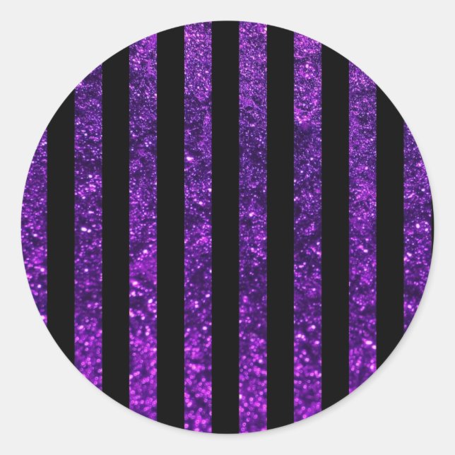 Purple Stripes, Glitter Stripes, Striped Pattern Classic Round Sticker (Front)