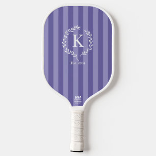 Purple Stripes Monogram Laurel Wreath Est Year Pickleball Paddle