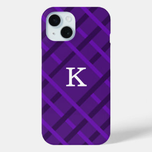 Purple Stripes Pattern Design Single Initial iPhone 15 Case