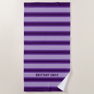 Purple Stripes Pattern Personalized Beach Towel
