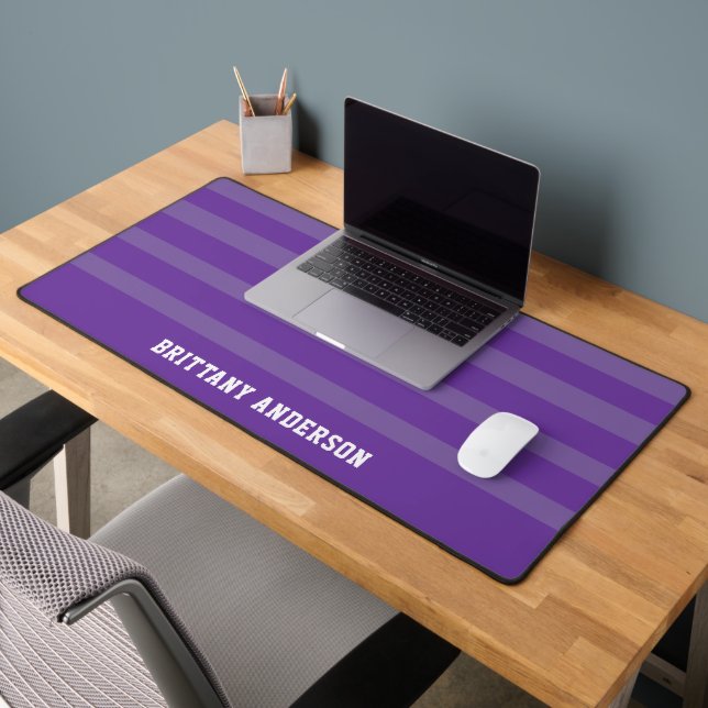 Purple Stripes Pattern White Personalized  Desk Mat (Office 2)