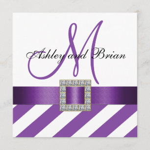 Purple Stripes Ribbon Monogram Wedding Invitation