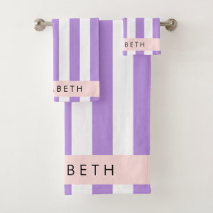 Purple Stripes, Striped Pattern, Lines, Your Name Bath Towel Set