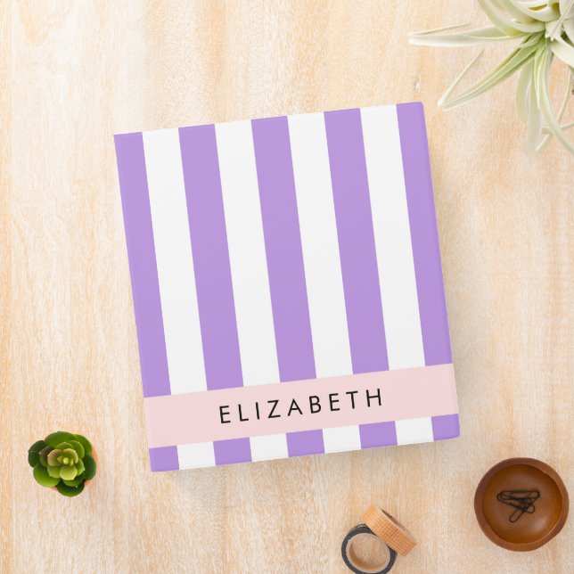 Purple Stripes, Striped Pattern, Lines, Your Name Binder (In Situ)