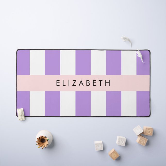 Purple Stripes, Striped Pattern, Lines, Your Name Desk Mat (Kids Table)