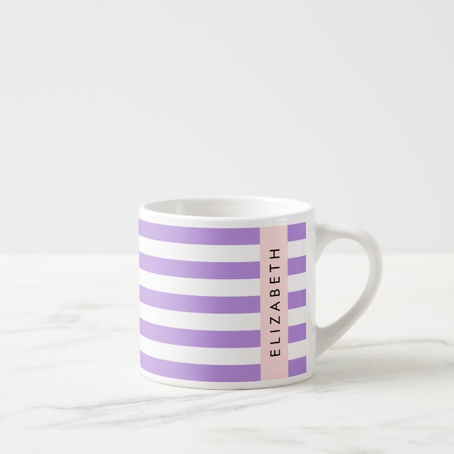 Purple Stripes, Striped Pattern, Lines, Your Name Espresso Cup (Right)