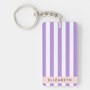 Purple Stripes, Striped Pattern, Lines, Your Name Keychain