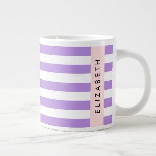 Purple Stripes, Striped Pattern, Lines, Your Name Large Coffee Mug