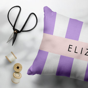 Purple Stripes, Striped Pattern, Lines, Your Name Pillowcase