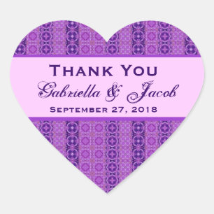 Purple Stripes Thank You Wedding Heart B458A Sticker