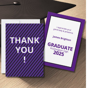 Purple Stripes Theme Graduation Thank You Card