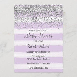 Purple Stripes Watercolor Baby Shower Invitation