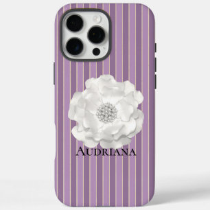 Purple Stripes White Pearls Flower   iPhone 16 Pro Max Case
