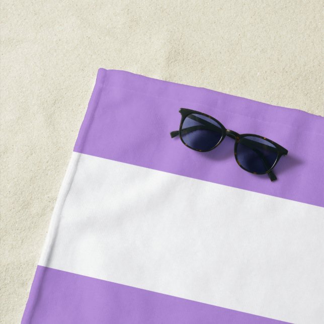 Purple Stripes, White Stripes, Striped Pattern Beach Towel (In Situ)
