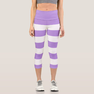Purple Stripes, White Stripes, Striped Pattern Capri Leggings