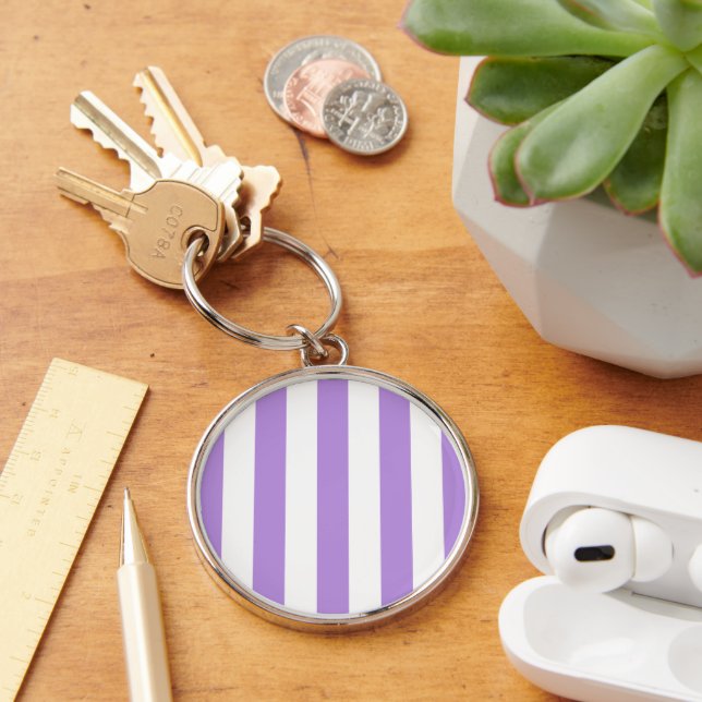Purple Stripes, White Stripes, Striped Pattern Keychain (Desk)