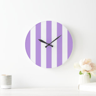Purple Stripes, White Stripes, Striped Pattern Large Clock