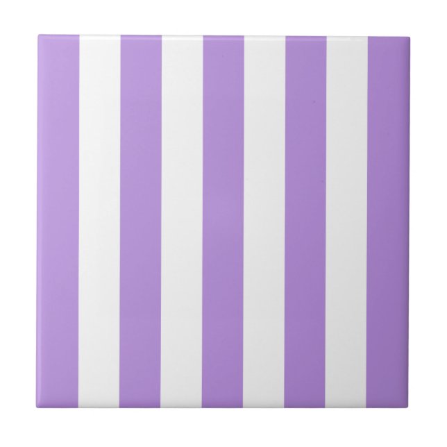 Purple Stripes, White Stripes, Striped Pattern Tile (Front)