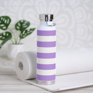 Purple Stripes, White Stripes, Striped Pattern Water Bottle