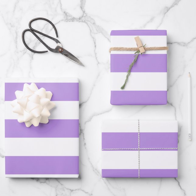 Purple Stripes, White Stripes, Striped Pattern Wrapping Paper Sheet (Front)