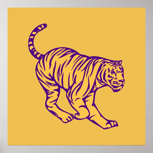 Purple Stripes Wild Cat Tiger Illustration Poster (Front)