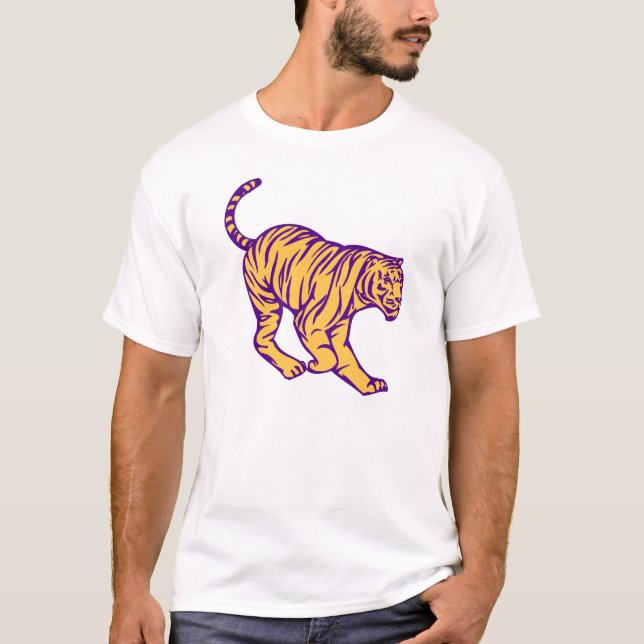 Purple Stripes Wild Cat Tiger Illustration T-Shirt (Front)