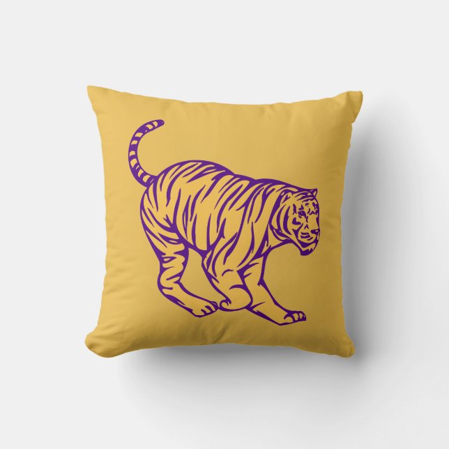 Purple Stripes Wild Cat Tiger Illustration Throw Pillow (Front)