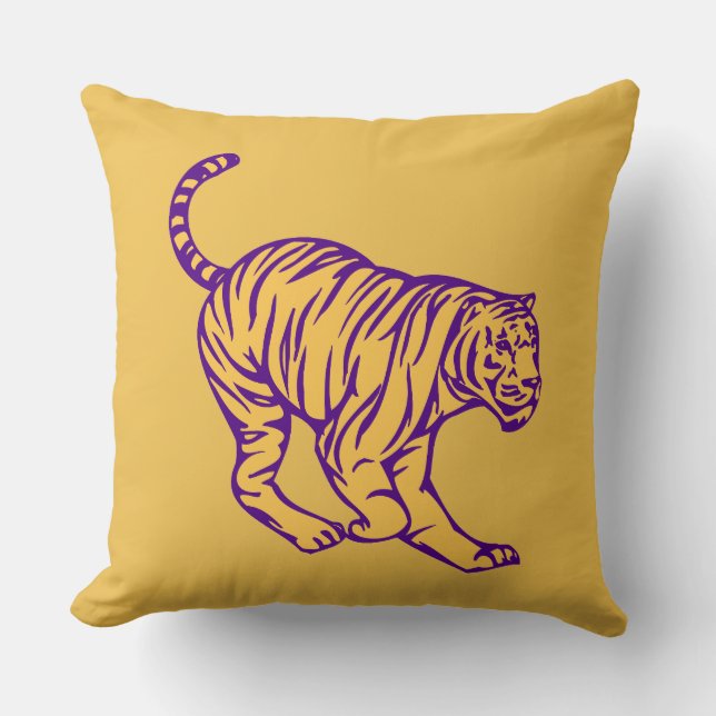 Purple Stripes Wild Cat Tiger Illustration Throw Pillow (Front)