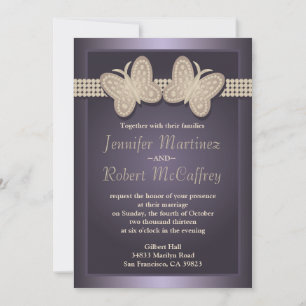 Purple Studded Butterfly Wedding Invitations