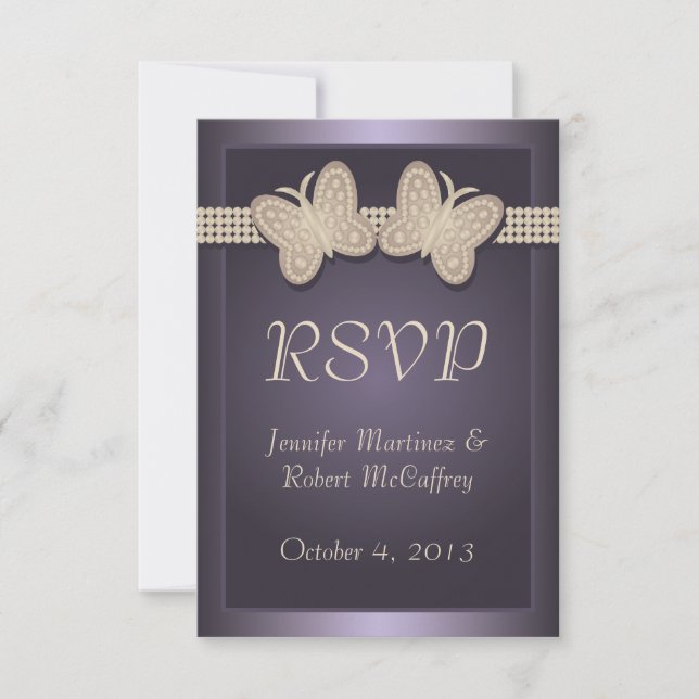 Purple Studded Butterfly Wedding RSVP Card (Front)