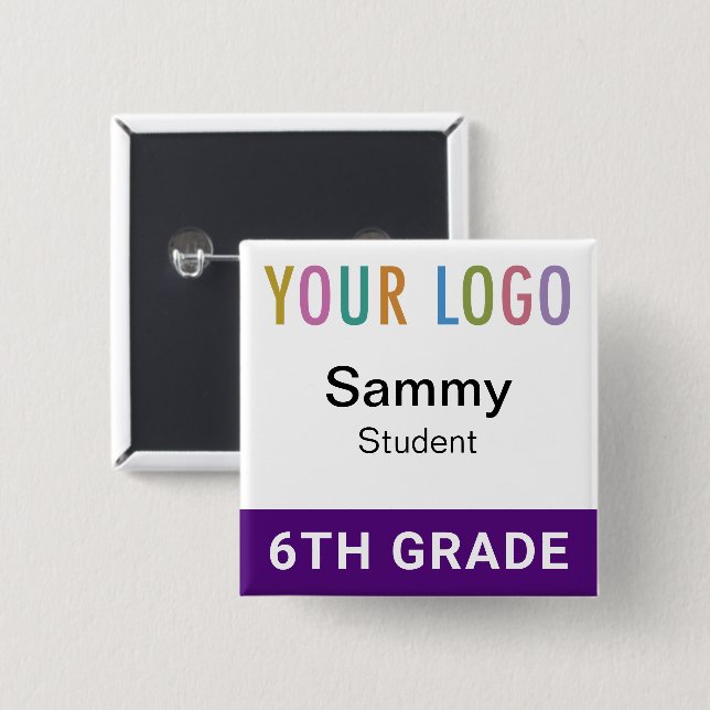 Purple Student Name Badge Button with School Logo (Devant & derrière)