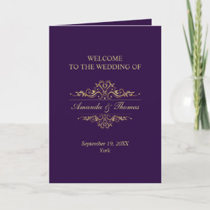 Purple stylish gold frame wedding programme  program