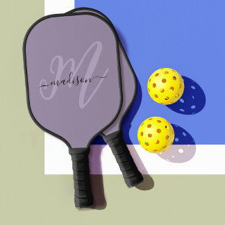 Purple Stylish Script Monogram and Name Pickleball Paddle