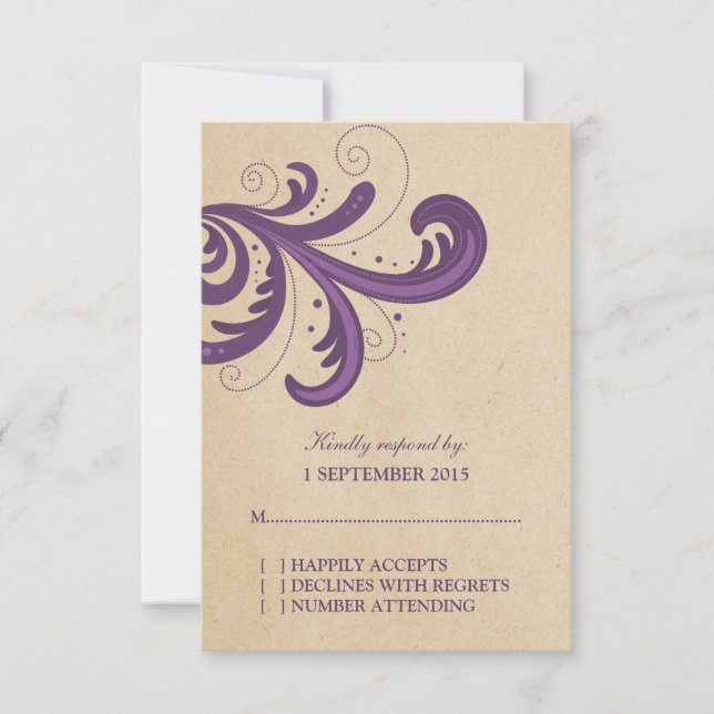 Purple Stylish Swirls Response Card (Front)